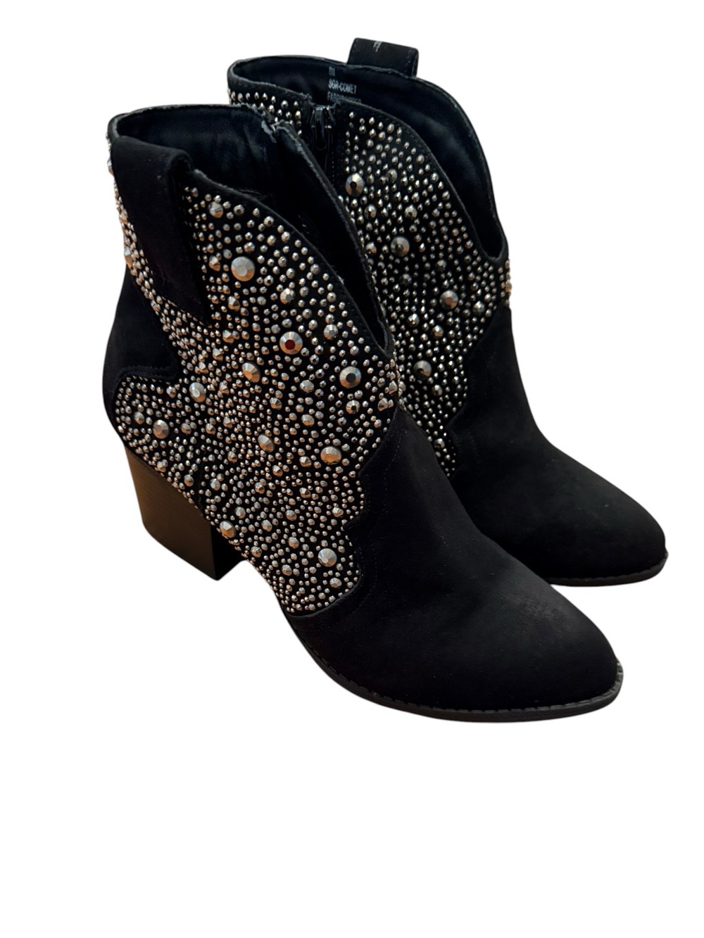Sugar Comet Black Studded Cowgirl Ankle Booties with Silver Accents Boots Size 8